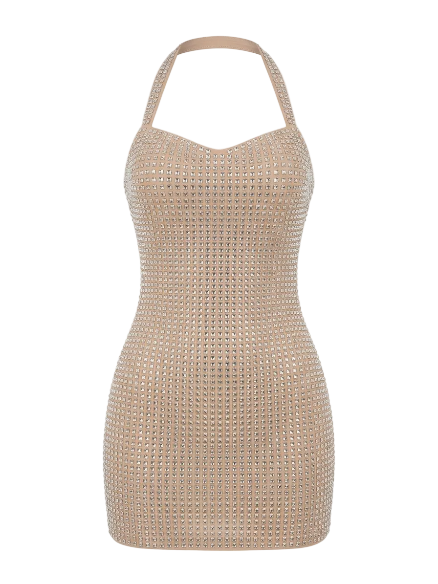Rhinestone Mesh Mini Dress
