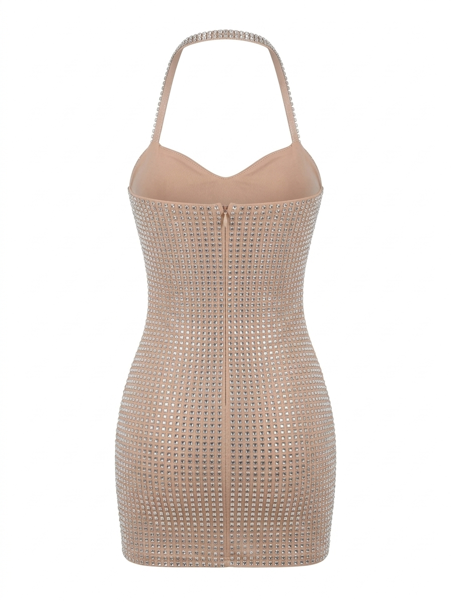 Rhinestone Mesh Mini Dress