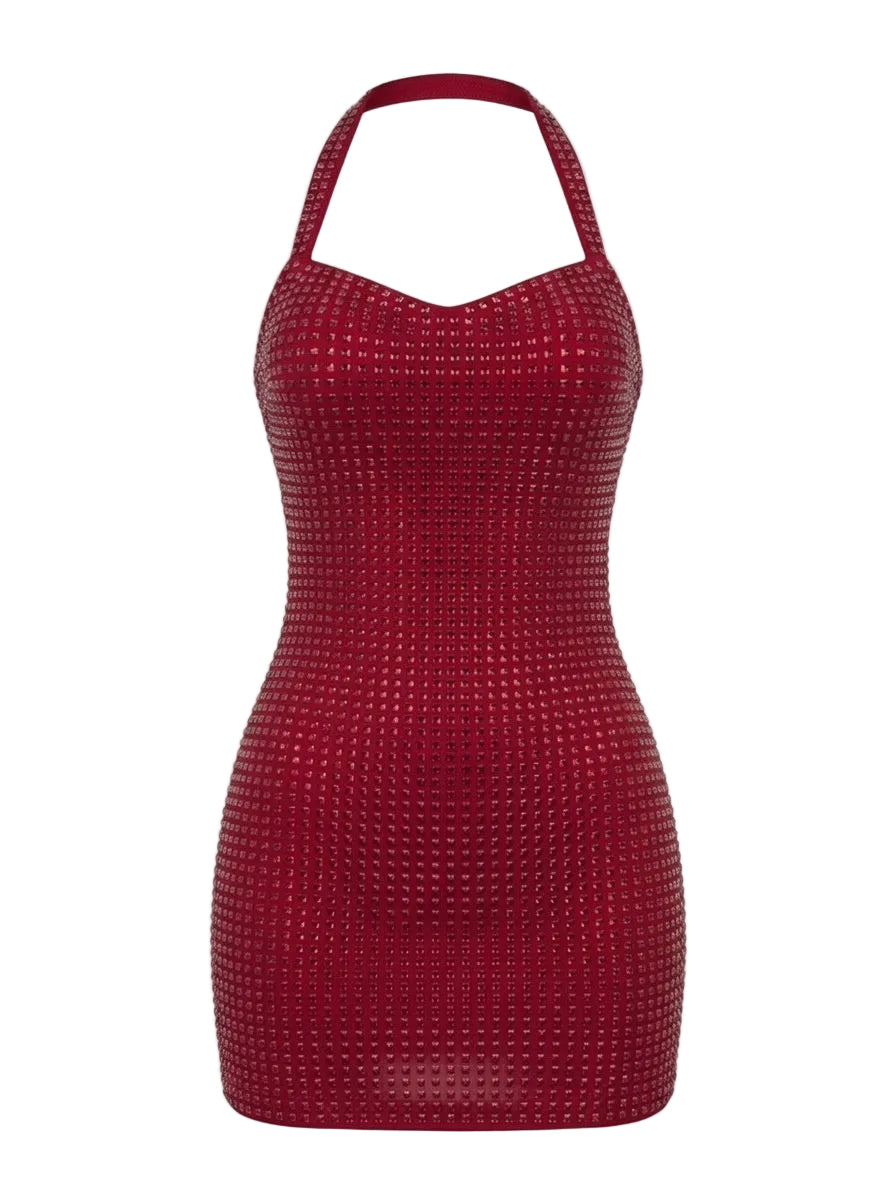 Rhinestone Mesh Mini Dress