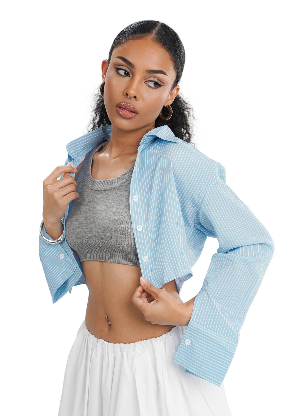 Effortless Chic Cropped Shirt & Bubble Skirt Set