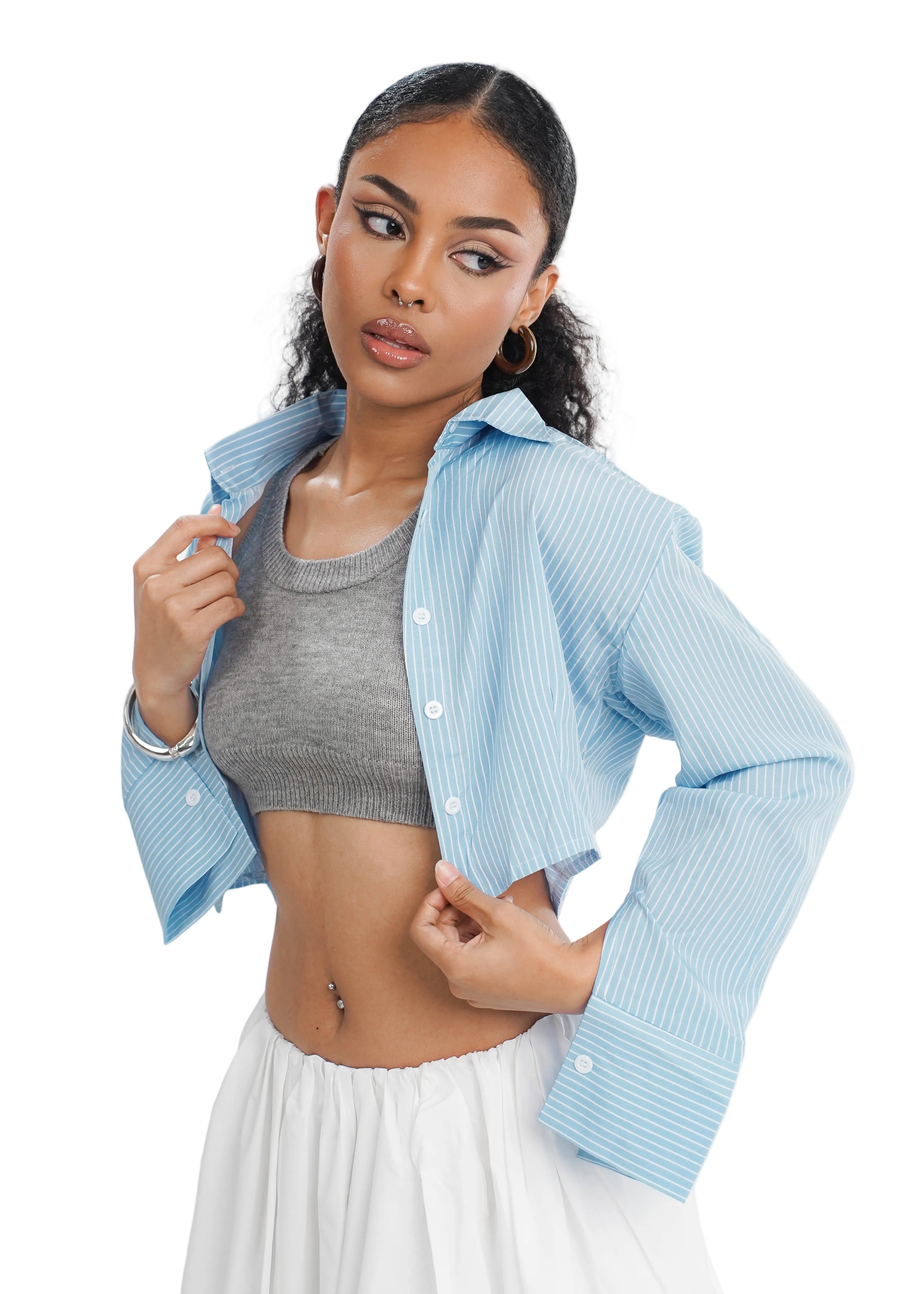 Effortless Chic Cropped Shirt & Bubble Skirt Set