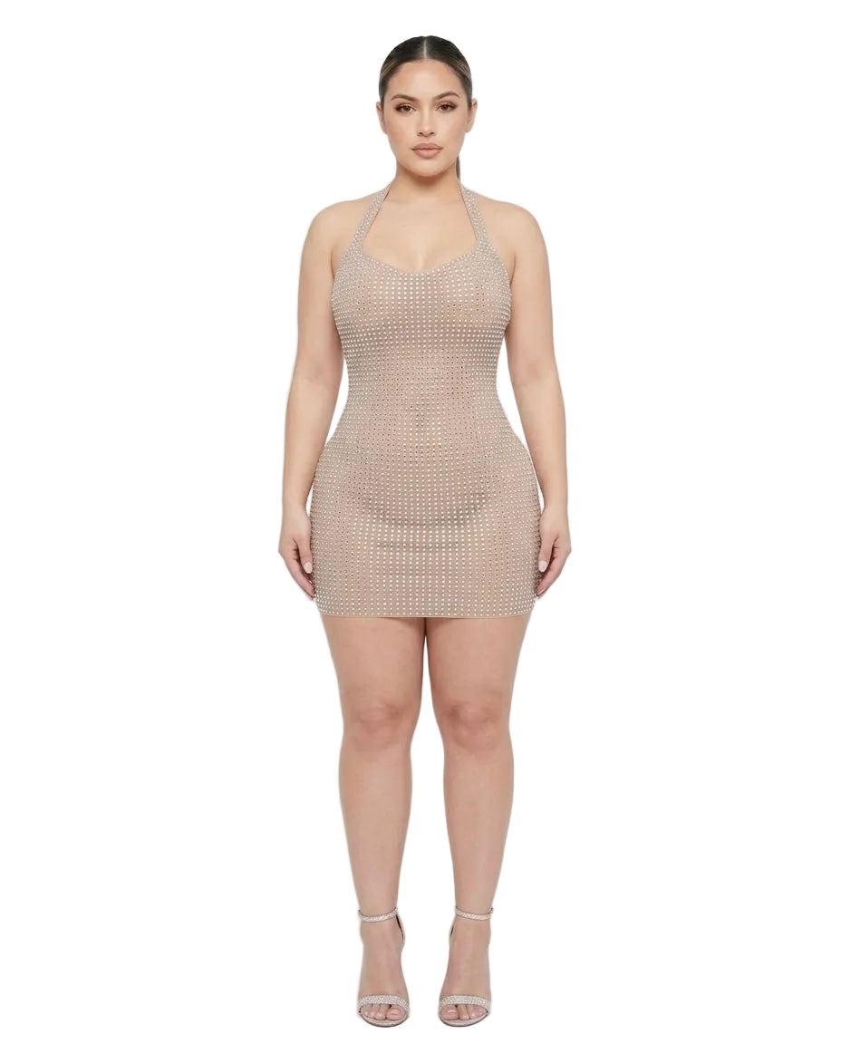 Rhinestone Mesh Mini Dress
